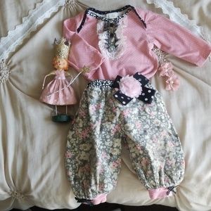 Roki & Zoi Corduroy floral pants & matching onesie